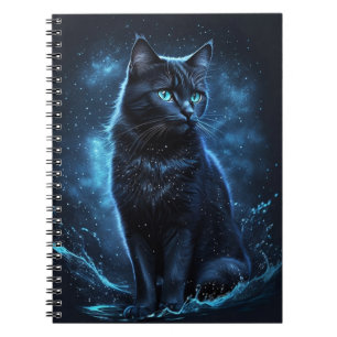 Starry Night Blue Black Cat Splash Art Notebook