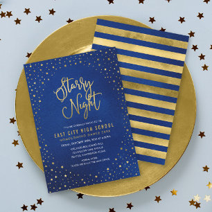 Starry Night Blue Faux Gold School Dance Invitation