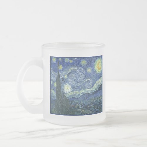 Starry Night Blue French Stars Vincent Van Gogh  Frosted Glass Coffee Mug