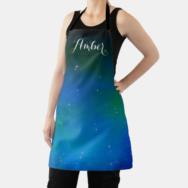 Starry Night Blue Galaxy Sky Personalized Apron (Insitu)
