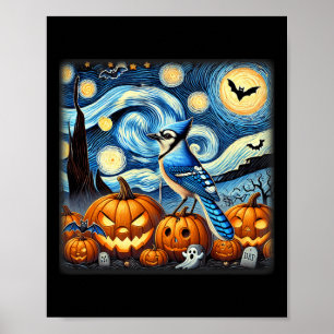 Starry Night Blue Jay Halloween Poster
