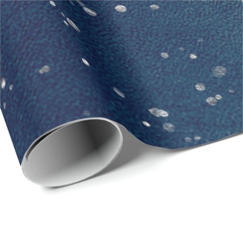 Starry Night Blue Navy Dots Gray Silver Confetti Wrapping Paper