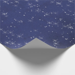 Starry Night Blue Navy Gray Silver Confetti Deicat Wrapping Paper
