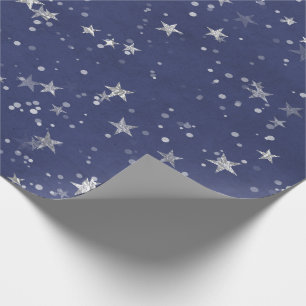 Starry Night Blue Navy Gray Silver Confetti Wrapping Paper