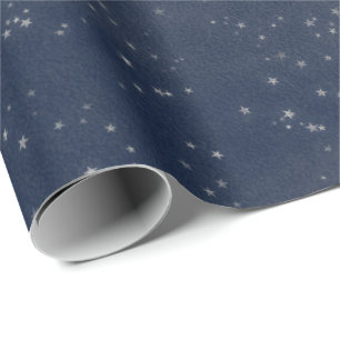 Starry Night Blue Navy White Gray Silver Confetti Wrapping Paper