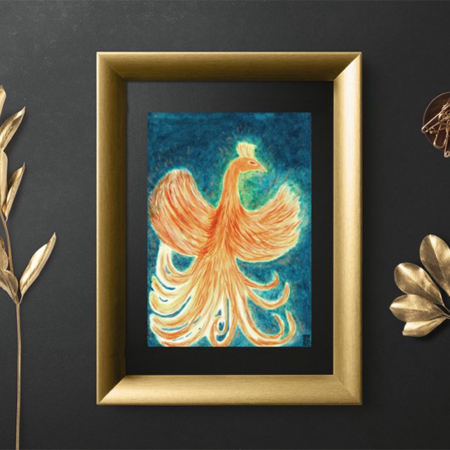 Starry Night Blue Rising Phoenix Watercolor Poster (Creator Uploaded)