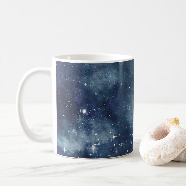 Starry Night Blue Sky Stars Lovers Universe Coffee Mug (With Donut)