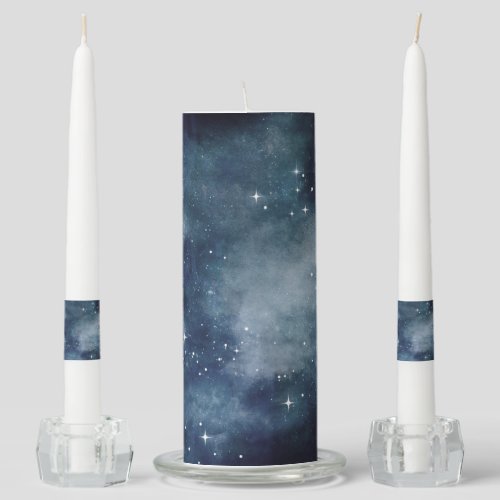 Starry Night Blue Sky Stars Lovers Universe Unity Candle Set