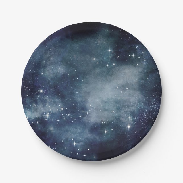 Starry Night Blue Sky Stars Universe Astrology Paper Plates (Front)