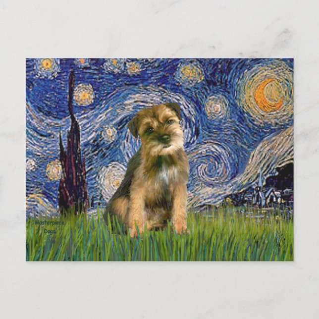 Starry Night - Border Terrier #1 Postcard (Front)