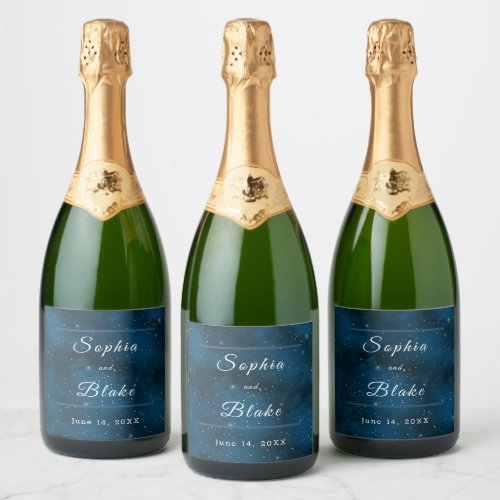 Starry Night Bride  Groom Wedding Sparkling Wine Label