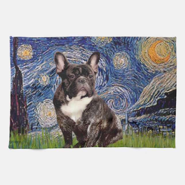 Starry Night - Brindle French Bulldog Kitchen Towel (Horizontal)