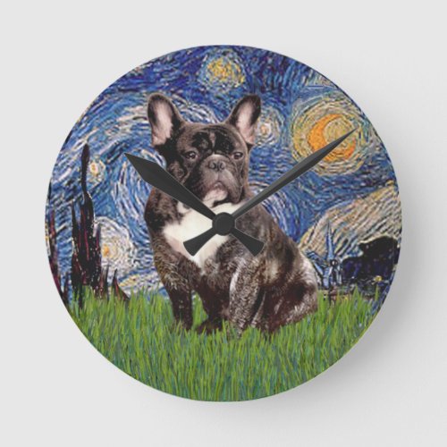 Starry Night _ Brindle French Bulldog Round Clock