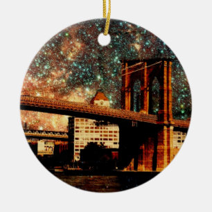 Starry Night Brooklyn Bridge Ceramic Ornament