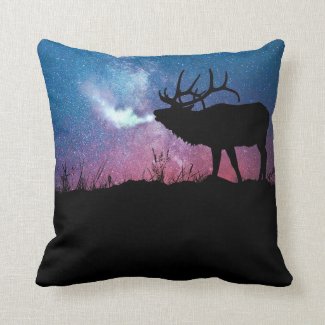 Starry Night Bull Elk Throw Pillow