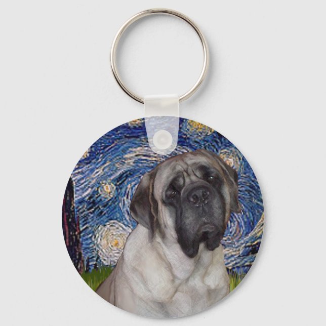 Starry Night - Bull Mastiff Portrait Keychain (Front)