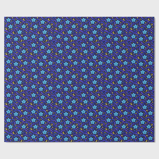 Starry Night Buttons Celestial Wrapping Paper V7 (Flat)