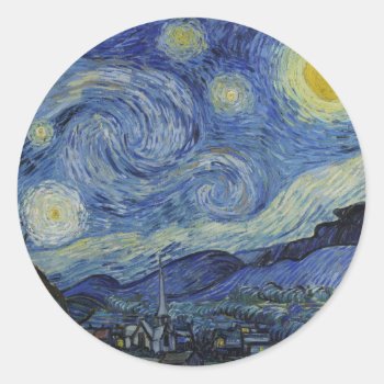 "starry Night" By Van Gogh Classic Round Sticker by decodesigns at Zazzle