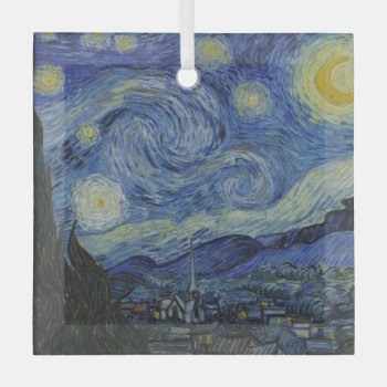 "starry Night" By Van Gogh Glass Ornament by decodesigns at Zazzle