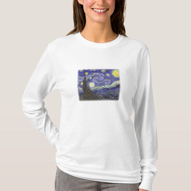 Starry Night by Van Gogh ladies long sleeve shirt (Front)