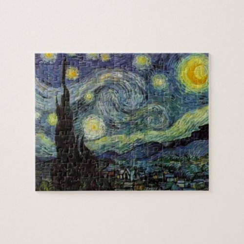 Starry Night by van Gogh Modern Art Painting Blue Jigsaw Puzzle