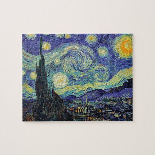 Starry Night by van Gogh Modern Art Painting Blue Jigsaw Puzzle