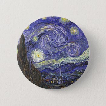 Starry Night By Van Gogh Round Button by dbvisualarts at Zazzle