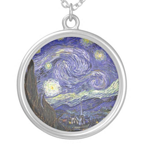 Starry Night by Van Gogh round necklace