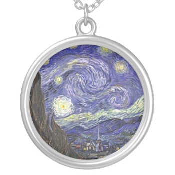 Starry Night By Van Gogh Round Necklace by dbvisualarts at Zazzle