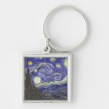 Starry Night By Van Gogh Square Keychain by dbvisualarts at Zazzle
