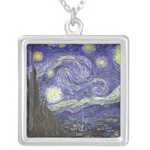 Starry Night by Van Gogh square necklace