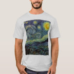 Starry Night by van Gogh T-Shirt<br><div class="desc">Van Gogh was obsessed by the symbolism of luminous objects and of color. The lamp was a symbol of calm and security. The star symbolized faith,  and gaslight,  human realities. Deep ultramarine blue was infinity.</div>