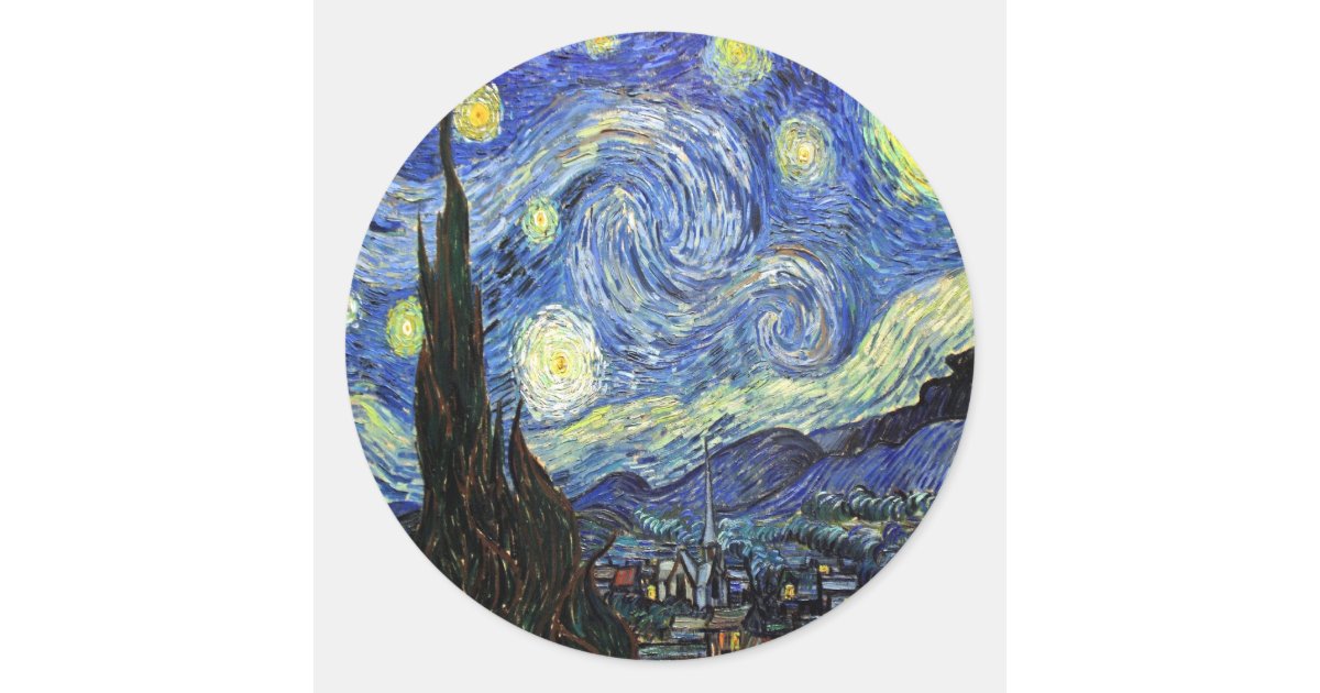 Starry Night By Vincent Van Gogh 1889 Classic Round Sticker | Zazzle