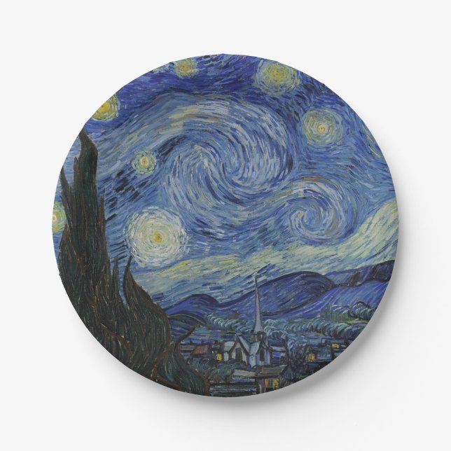 Starry Night by Vincent van Gogh - 1889 Paper Plates (Front)