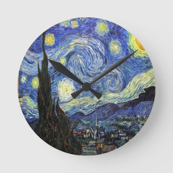 Starry Night By Vincent Van Gogh 1889 Round Clock by EndlessVintage at Zazzle