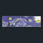 Starry Night by Vincent van Gogh Bumper Sticker<br><div class="desc">Starry Night by Vincent van Gogh is a vintage fine art post impressionism landscape cityscape painting featuring a view of Saint Remy, France from van Gogh's asylum. The night sky is swirling with clouds with a bright crescent moon and shining stars over the quaint village. Starry Night is probably van...</div>