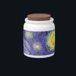 Starry Night by Vincent van Gogh Candy Jar<br><div class="desc">Starry Night by Vincent van Gogh is a vintage fine art post impressionism landscape cityscape painting featuring a view of Saint Remy, France from van Gogh's asylum. The night sky is swirling with clouds with a bright crescent moon and shining stars over the quaint village. Starry Night is probably van...</div>