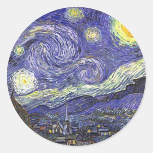 Starry Night by Vincent van Gogh Classic Round Sticker