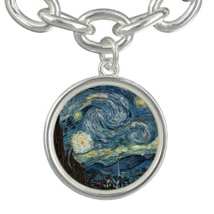 Starry Night by Vincent van Gogh. Famous art Charm Bracelet