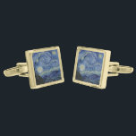 Starry Night by Vincent Van Gogh Gold Cufflinks<br><div class="desc">One of the most famous paintings by Vincent Van Gogh. Starry Night is a beautiful blue oil on canvas painting by Van Gogh and this is the highest available quality on Zazzle so you can expect top quality printing results. Available on many diffrent gifts, electronic cases, prints and more! Just...</div>