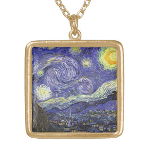 Starry Night by Vincent van Gogh Gold Plated Necklace