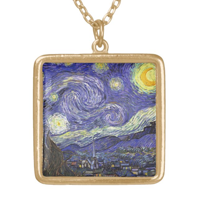 Starry Night by Vincent van Gogh Gold Plated Necklace (Front)