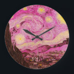 Starry Night by Vincent Van Gogh Large Clock<br><div class="desc">The Starry Night (1889) by Vincent van Gogh through the rose-tinted lenses.</div>