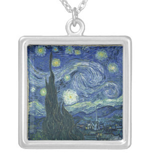 Starry Night by Vincent Van Gogh Silver Plated Necklace