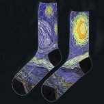 Starry Night by Vincent van Gogh Socks<br><div class="desc">Starry Night by Vincent van Gogh is a vintage fine art post impressionism landscape cityscape painting featuring a view of Saint Remy, France from van Gogh's asylum. The night sky is swirling with clouds with a bright crescent moon and shining stars over the quaint village. Starry Night is probably van...</div>