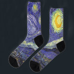 Starry Night by Vincent van Gogh Socks<br><div class="desc">Starry Night by Vincent van Gogh is a vintage fine art post impressionism landscape cityscape painting featuring a view of Saint Remy, France from van Gogh's asylum. The night sky is swirling with clouds with a bright crescent moon and shining stars over the quaint village. Starry Night is probably van...</div>