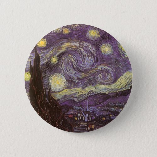 Starry Night by Vincent van Gogh Vintage Fine Art Button