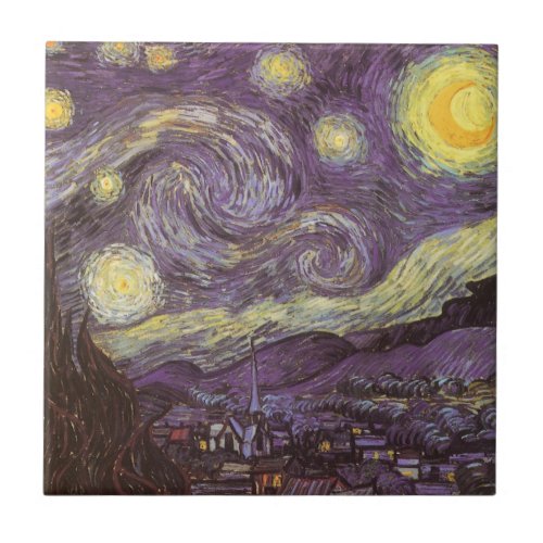 Starry Night by Vincent van Gogh Vintage Fine Art Ceramic Tile