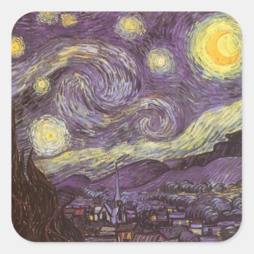 Starry Night by Vincent van Gogh Vintage Fine Art Square Sticker