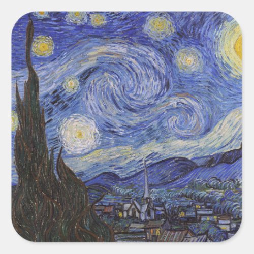 Starry night by Vincent Willem van Gogh painting Square Sticker